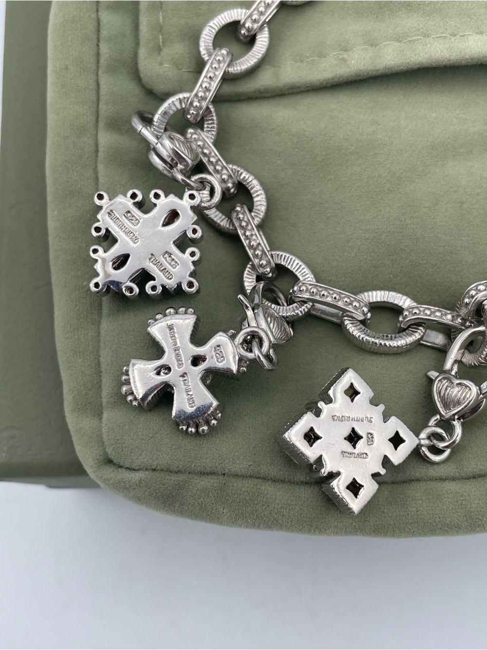 Judith Ripka Sterling Silver 925 Gemstone Maltese Cross Charm Bracelet Thailand - Picture 6 of 14